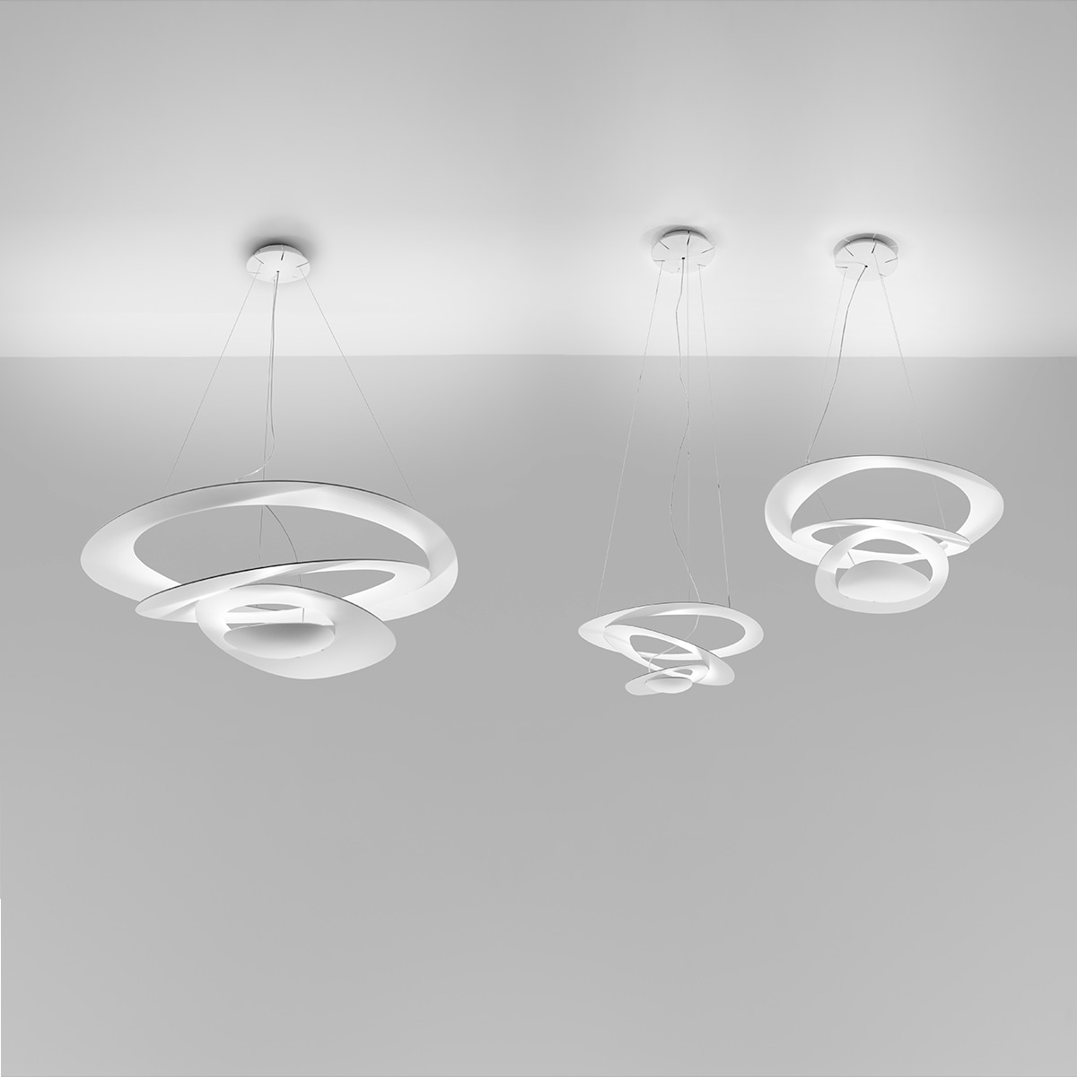 Artemide Design Pirce Sospensione LED, weiß, Artemide Pirce Micro Sospensione LED, weiß, und Artemide Pirce Mini Sospensione LED, weiß