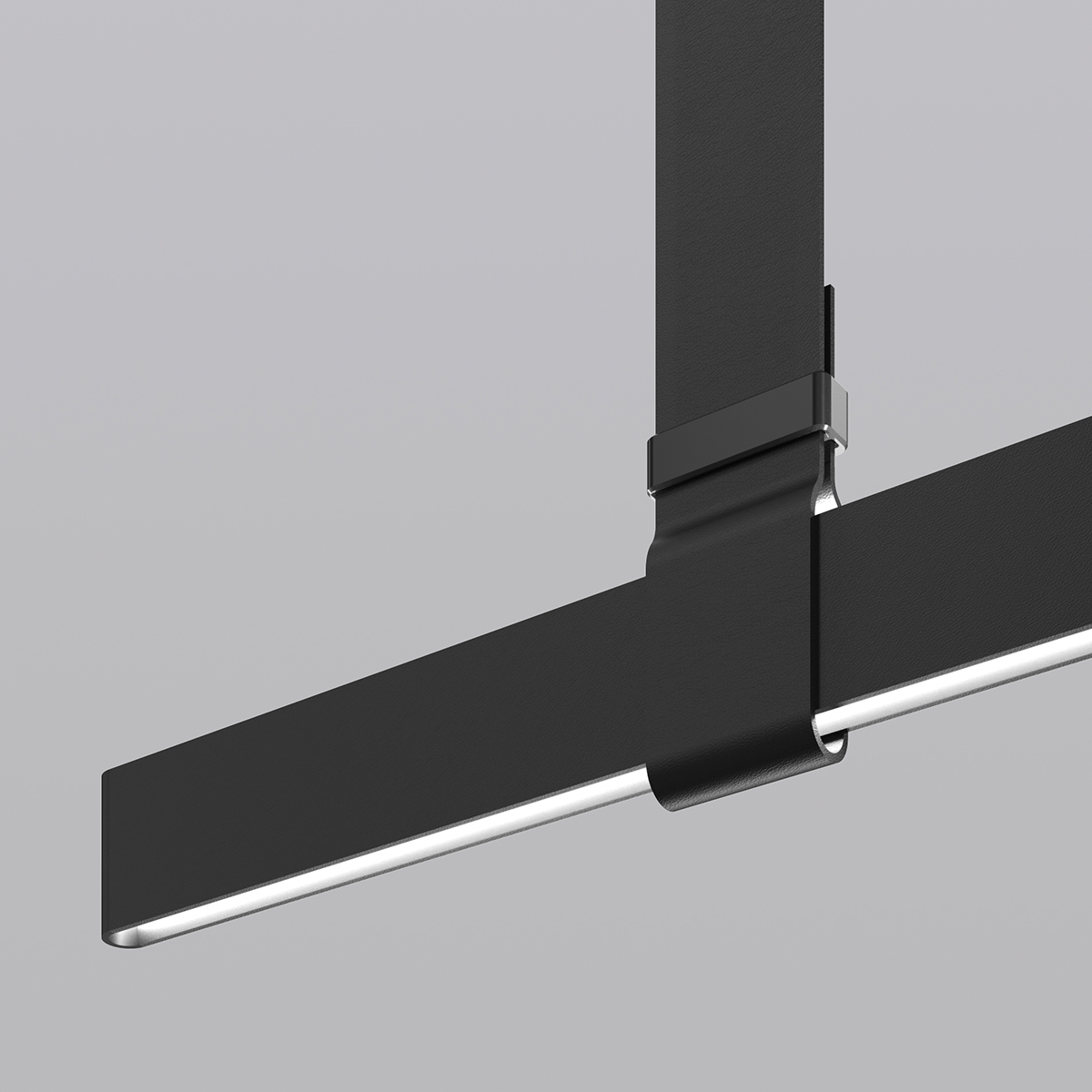 Flos Belt LED Pendelleuchte, Leder schwarz, Verbindung von Beleuchtungsprofil und Lederband via Metallschnalle
