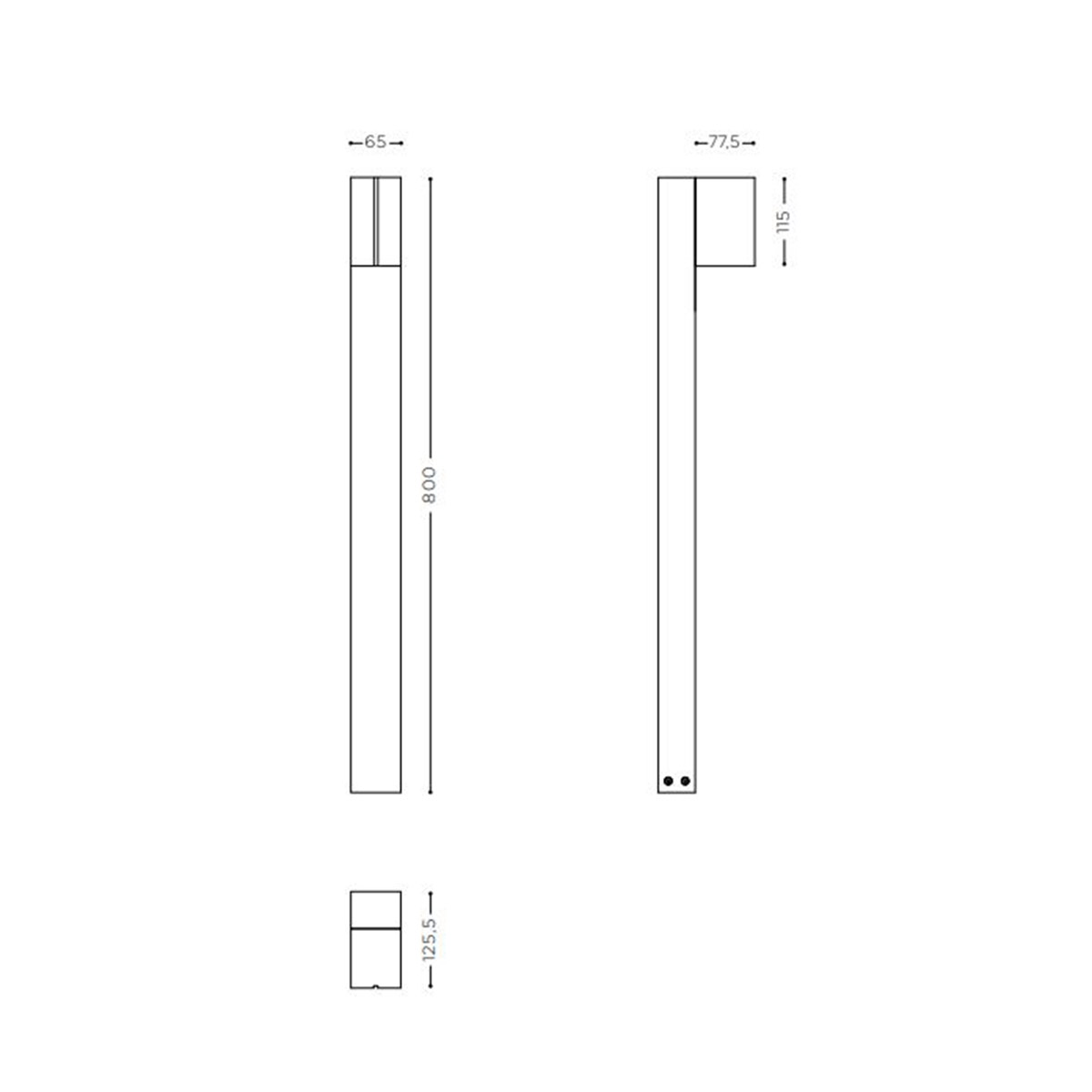 IP44.DE Cut LED Pollerleuchte, Maßzeichnung
