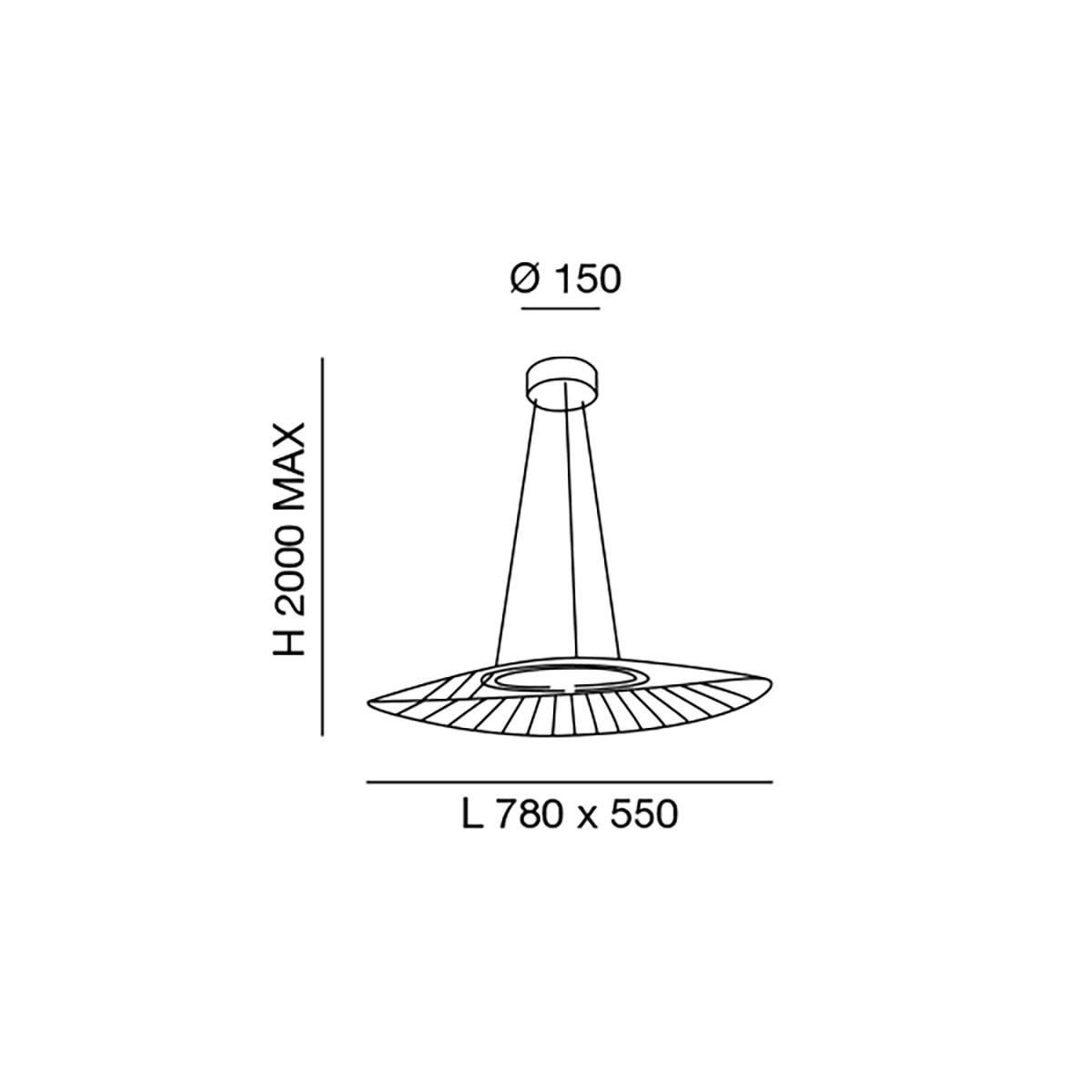 Fabas Luce Vela LED Pendelleuchte, 78 x 55 cm, Maßzeichnung