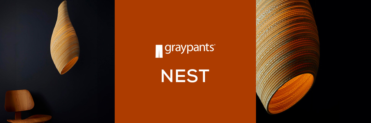 Graypants Nest Pendelleuchte aus recyceltem Karton als warme Designerleuchte für Wohnraum und Lounge