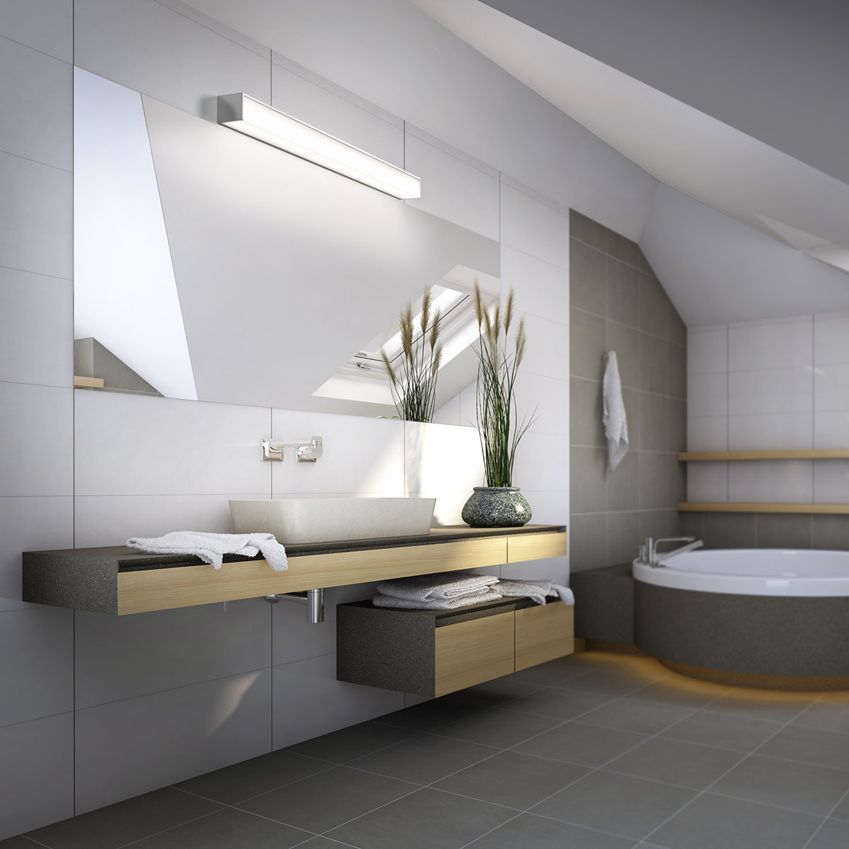 Helestra Nok LED Wand- / Spiegelleuchte, Länge: 90 cm, Chrom