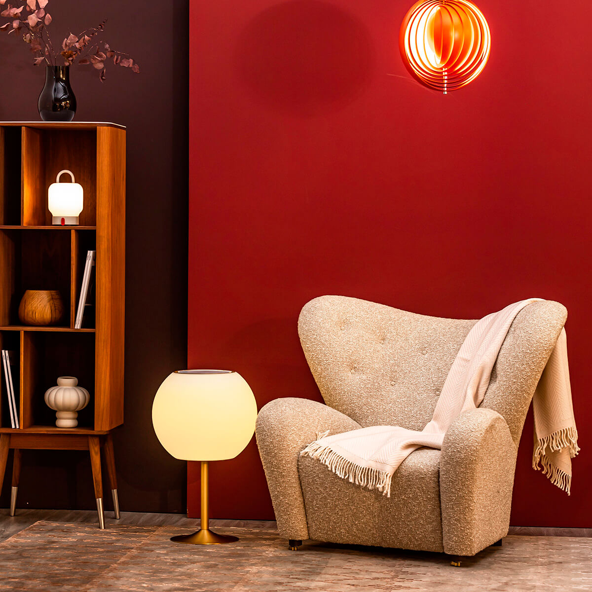 Kooduu Sphere LED Akkuleuchte, Bluetooth Lautsprecher & Weinkühler, Messing, mit Extender L, schwerer Grundplatte und Marmorplatte (als Zubehör erhältlich)