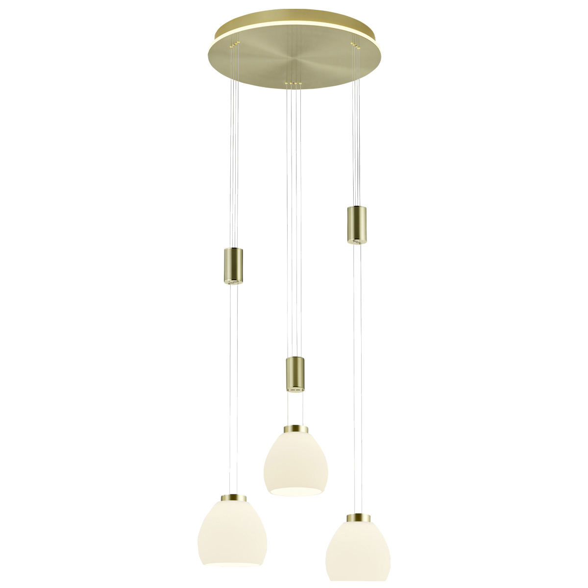 HELL Sam LED Pendelleuchte, 3-flg., mit Rondell, Messing matt / blank