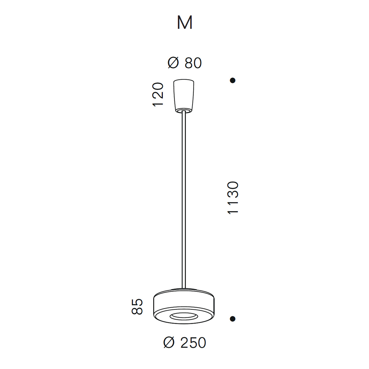 Serien.lighting Curling Suspension Tube M LED Pendelleuchte, Glasschirm, Maßzeichnung