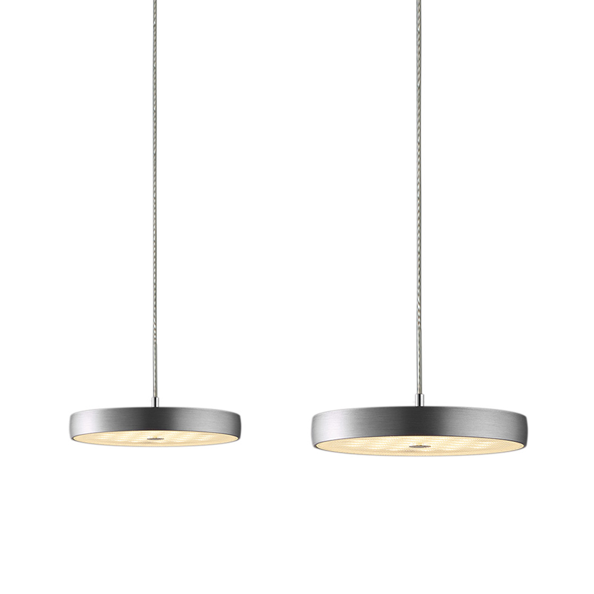 Oligo Decent LED Pendelleuchte, 2-flg., TW, unsichtbare Höhenverstellung, Baldachin: weiß matt, Aluminium gebürstet