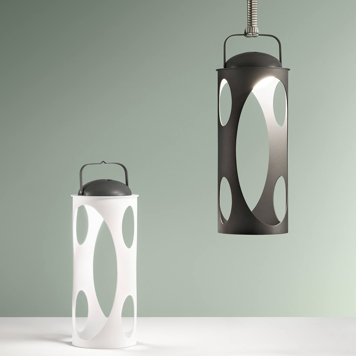 Fabas Luce Caddy LED Akkuleuchte, weiß und anthrazit