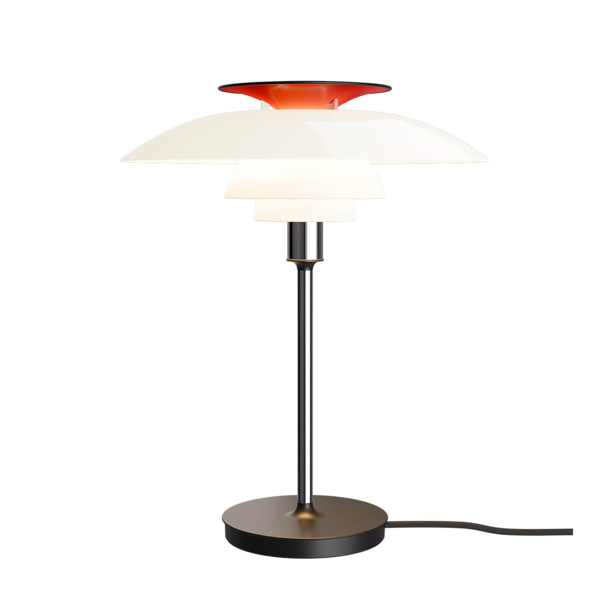 Louis Poulsen PH 80 Tischleuchte, opal weiß / Chrom (eingeschaltet) PH 80 Tischleuchte