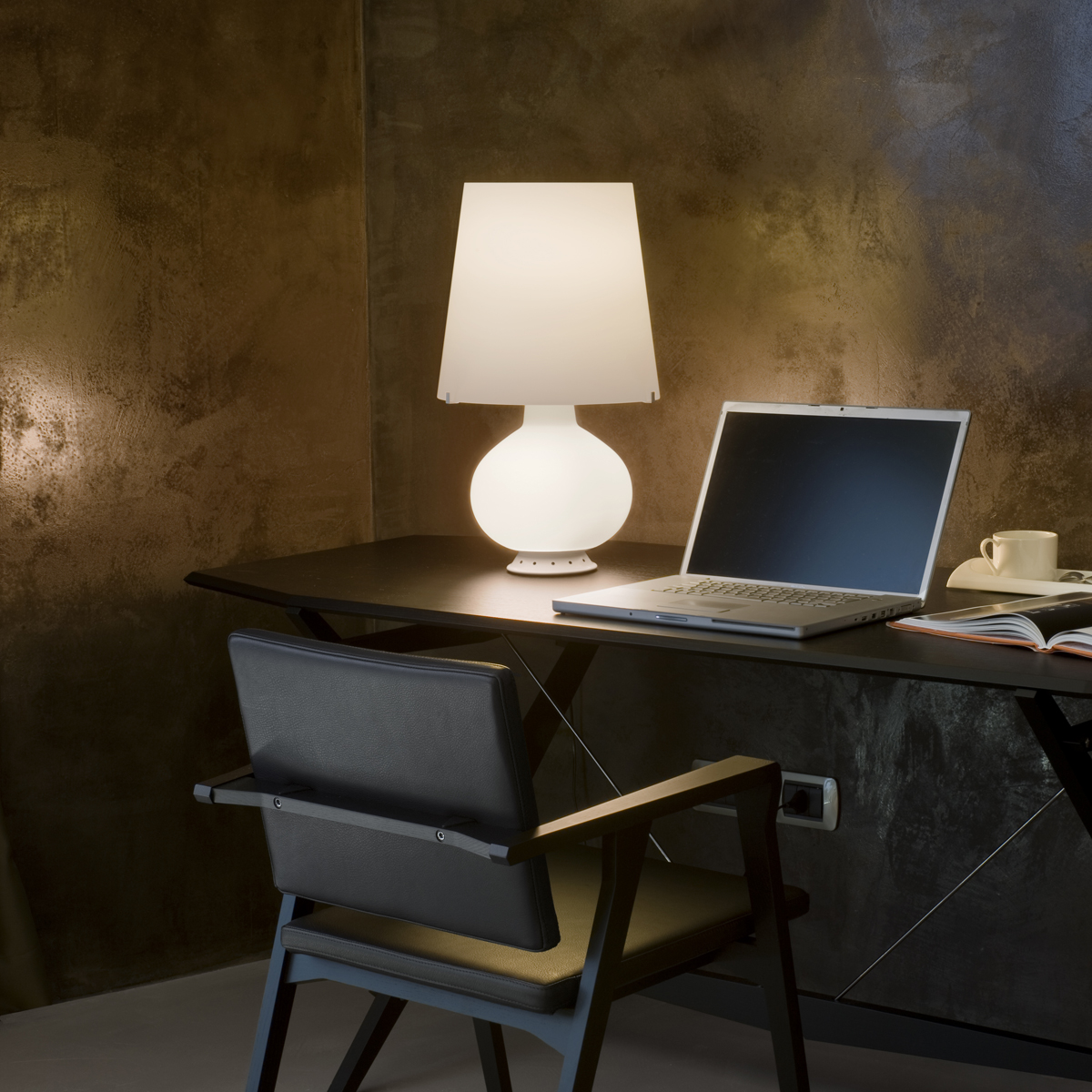 Fontana Arte Fontana Media Tischleuchte, Glas weiß satiniert