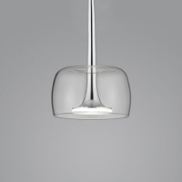 Helestra Flute Glasschirm, klar, in Kombination mit der Flute LED Pendelleuchte, Chrom