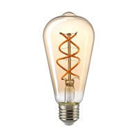 Sigor LED Filament Edison Lampe Curved E27 Gold, 4,5 W, 1800 K, dimmbar, Ø: 6,4 cm