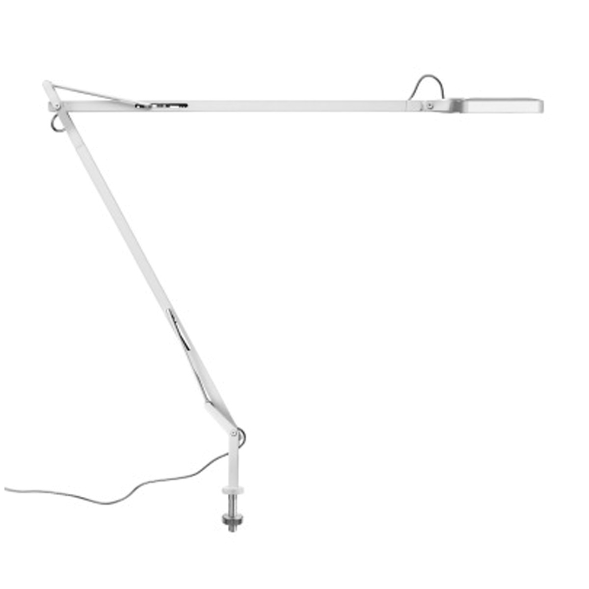 Flos Kelvin LED Tischleuchte mit Schraubbefestigung, mit sichtbarem Kabel, weiß glänzend