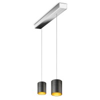 Oligo Tudor M LED Pendelleuchte, 2-flg., TW, unsichtbare Höhenverstellung, Baldachin: Chrom, schwarz matt / Blattgold