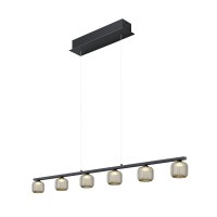 HELL Loft LED Pendelleuchte, 6-flg., schwarz / Rauchglas