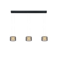 Bankamp Grand LED Pendelleuchte, 3-flg., schwarz, Schirm: Kristallglas rauch / geriffelt 