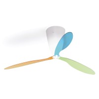 Luceplan Blow Soffitto Deckenventilator mit Licht, opalweiß, Flügel: Farbmix (blau, grün, orange)