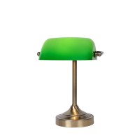 Lucide Banker Tischleuchte, bronzefarben, Schirm: grün (eingeschaltet)