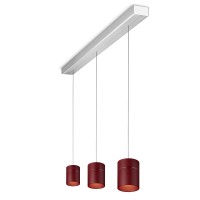 Oligo Tudor M LED Pendelleuchte, 3-flg., TW, unsichtbare Höhenverstellung, Baldachin: Alu gebürstet, rot matt