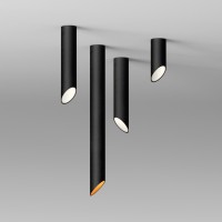 Vibia 45° LED Deckenleuchte, schwarz matt, Höhe: 25 cm, Höhe: 45 cm und Höhe: 90 cm (Diffusoren weiß und orange)