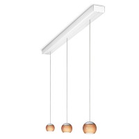 Oligo Balino LED Pendelleuchte, 3-flg., unsichtbare Höhenverstellung, Baldachin: weiß matt, Chrom matt / braun glänzend