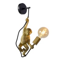Lucide Extravaganza Chimp Wandleuchte, schwarz / Gold (eingeschaltet) (Leuchtmittel nicht inbegriffen)