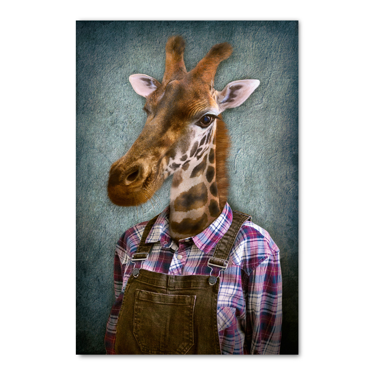 ImageLand Glasbild Digitaldruck Giraffe mit Latzhose, 120 x 80 cm
